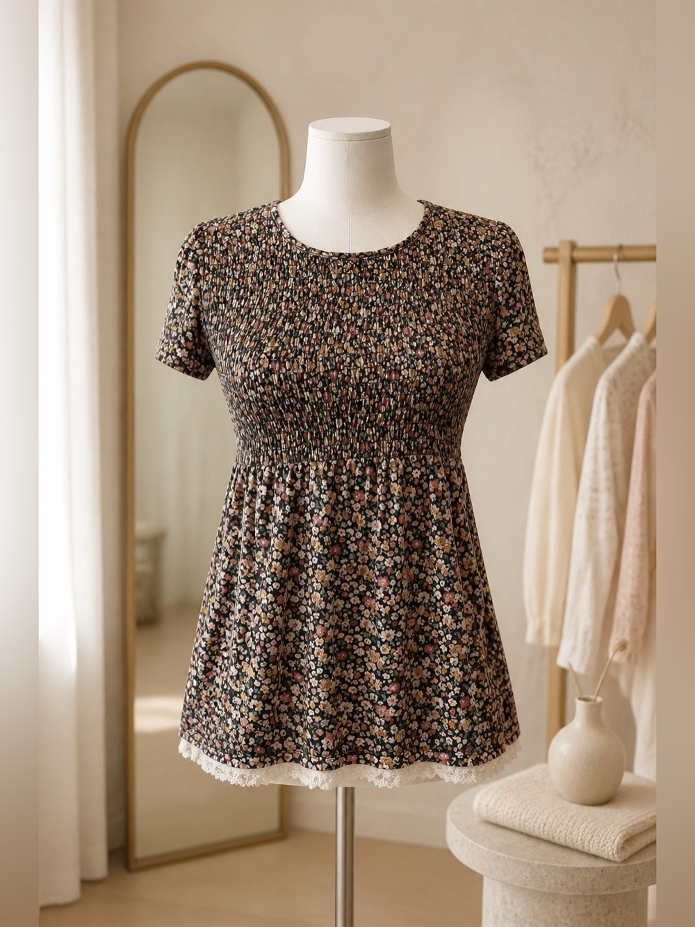 PAISLEY SHORT SLEEVE TUBE TOP BABY DOLL TOP SIZE SMALL BY REWIND